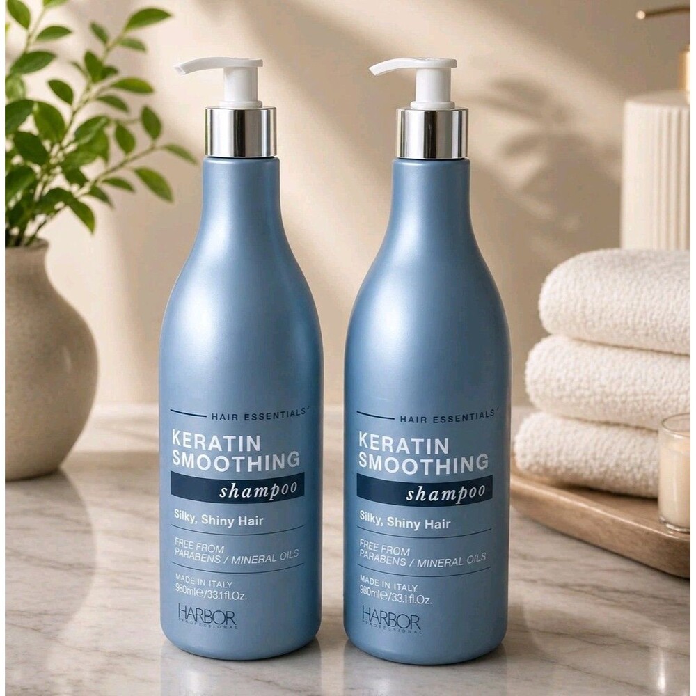2 Pack Harbor Natural Cosmetics Keratin Smoothing Shampoo 33.1oz Each Anti Frizz